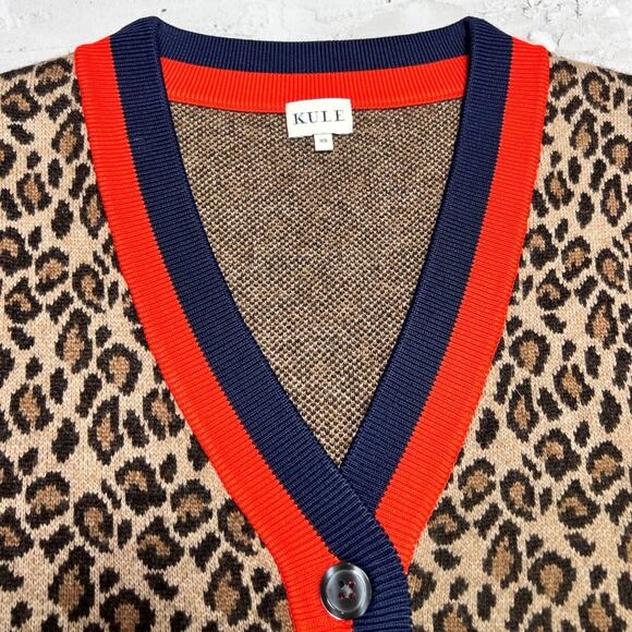 KULE Milo Leopard Cardigan Sweater SIZE XS Lambswool Cashmere Blend Tan Red - Picture 7 of 12